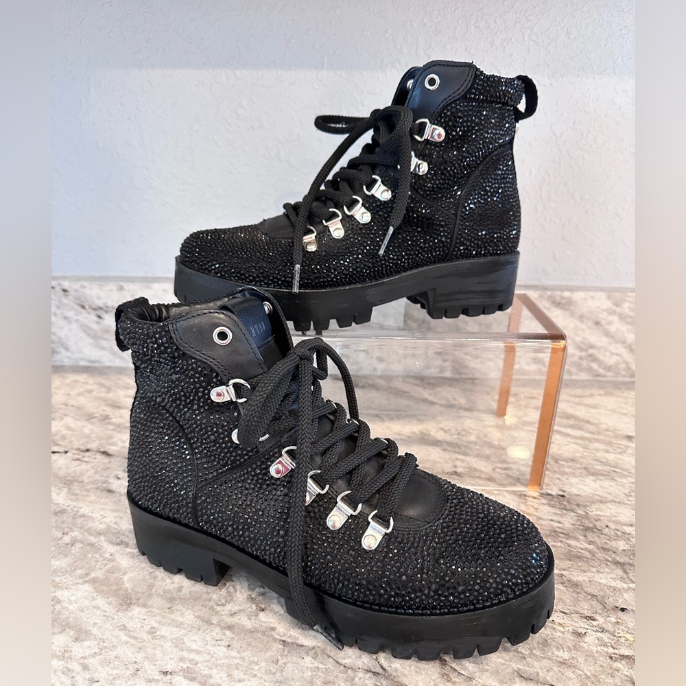 Steve Madden bam leather and glitter boots Sz 8.5